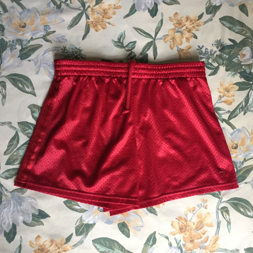 Red Athletic Jersey Mesh Drawstring Sport Shorts